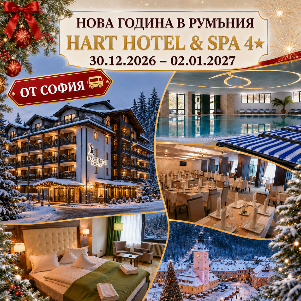 Нова година 2027 в румънските Карпати – празнична магия и SPA | Автобус от София